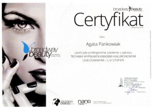 Certyfikat szkolenie Wypełnianie Kwasem Hialuronowym