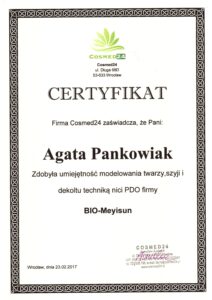 Certyfikat modelowania twarzy i szyi techniką Nici Liftingujących PDO